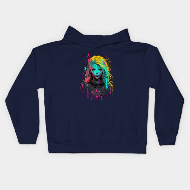 Cyberpunk Girl Smile Kids Hoodie by feel.digital